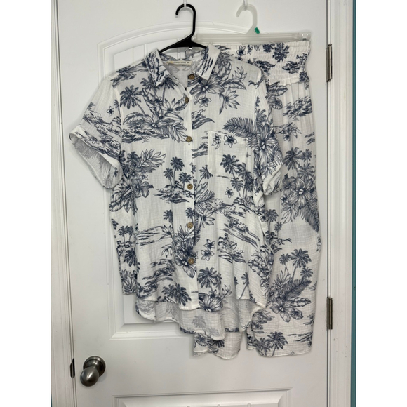 Ocean Drive Cotton Medium Shirt Small Pant Set Beachwear Loungewear - Picture 2 of 6